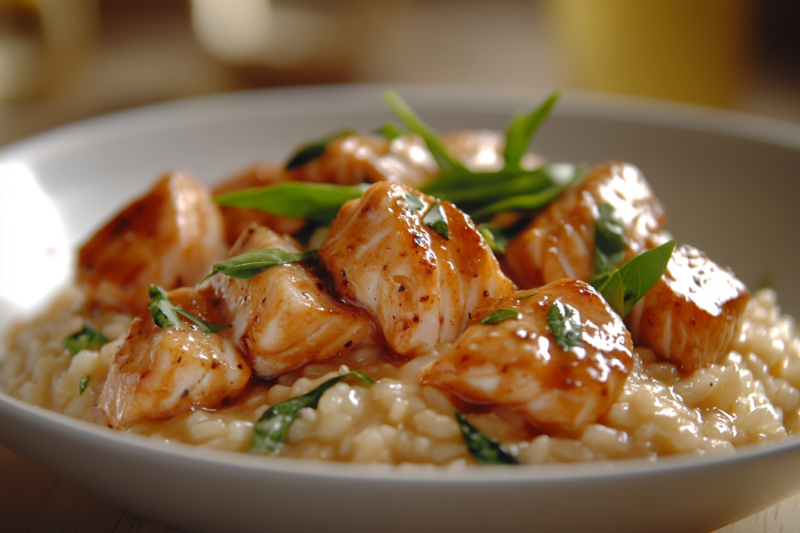 Cremiges Lachs-Risotto mit Spinat