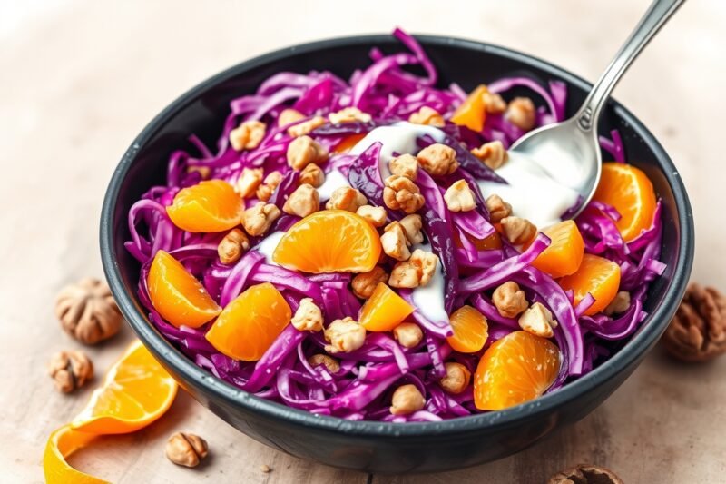 Knackiger Rotkohlsalat mit Orangen und Walnüssen