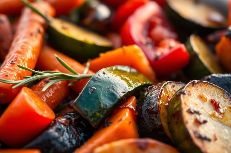 Ofengemüse aus Karotten, Paprika und Zucchini mit Rosmarin