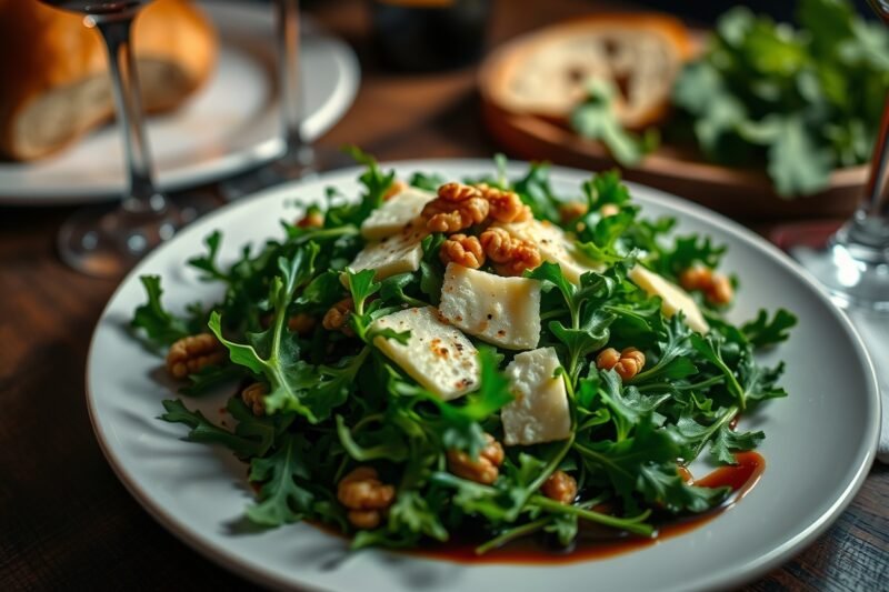 Rucola-Salat mit Parmesankäse, Walnüssen und Balsamico-Dressing