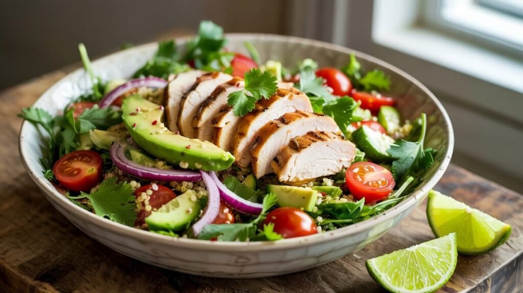 Clean Eating Hauptgerichte: 10 Rezepte, die schnell und einfach gelingen 5 Bunter Quinoa-Salat mit gegrilltem Hähnchen