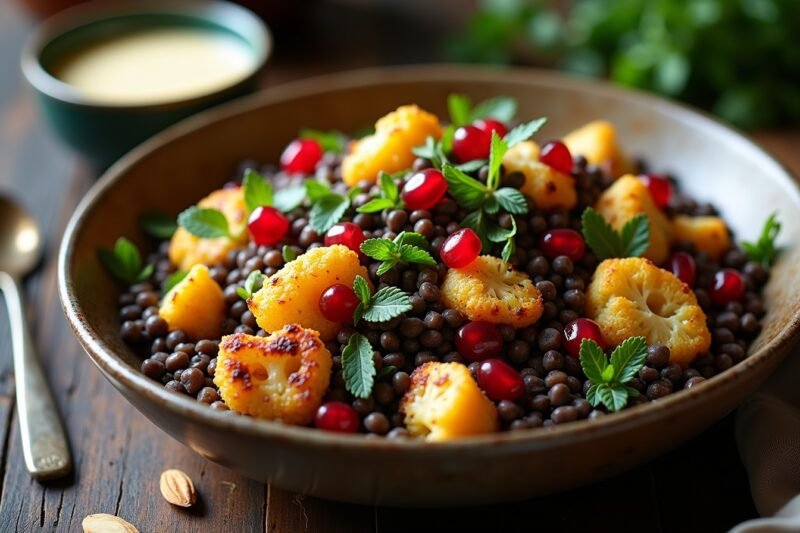 Gerösteter Blumenkohl-Linsen-Salat mit Tahini-Zitronen-Dressing