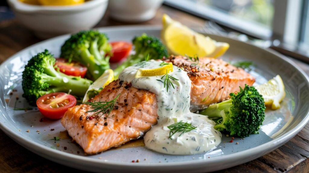 Clean Eating Hauptgerichte: 10 Rezepte, die schnell und einfach gelingen 8 Lachs mit Zitronen-Dill-Sauce und Brokkoli