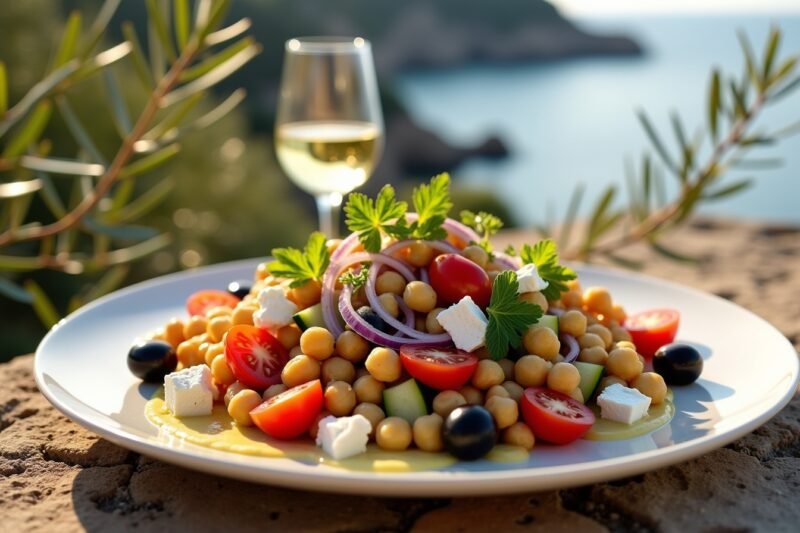 Mediterraner Kichererbsen-Salat mit Zitrus-Tahini-Dressing