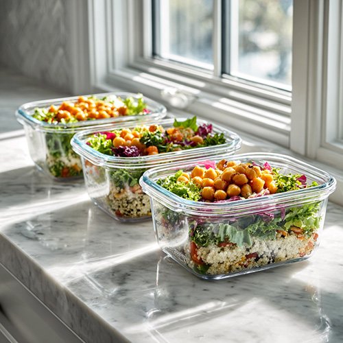 Meal-Prep-Behälter aus Glas mit Trennwänden