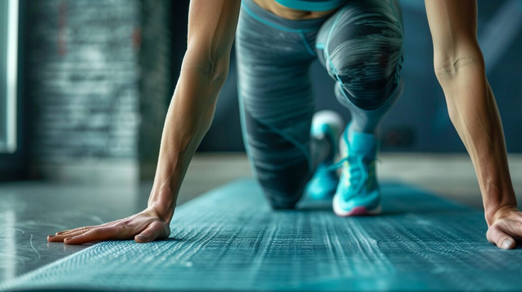 Läufer führt Pilates Plank-Übung für Core-Stabilität und Verletzungsprävention auf Yogamatte aus